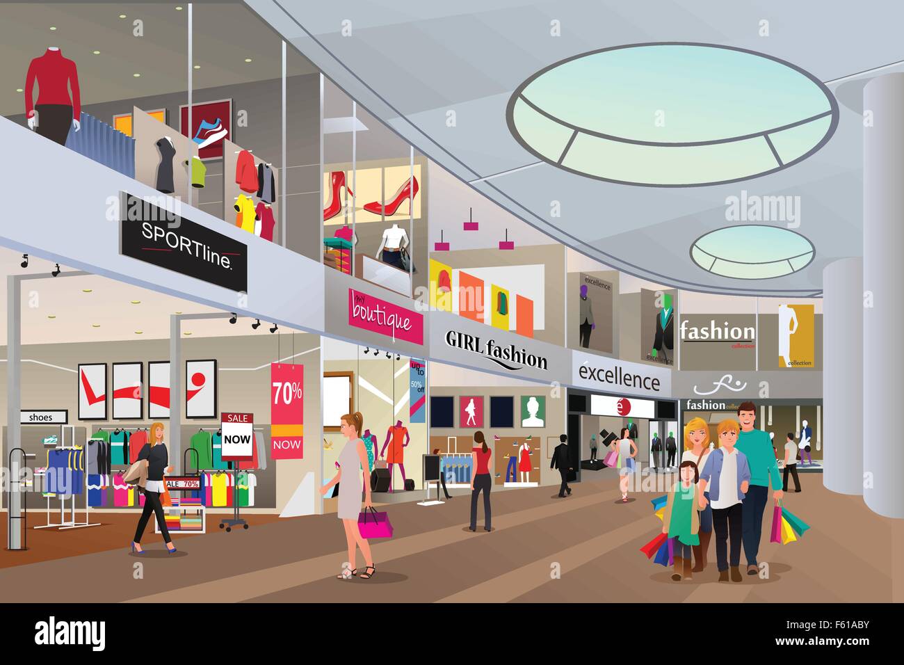 Un vecteur illustration de personnes shopping dans un centre commercial Illustration de Vecteur