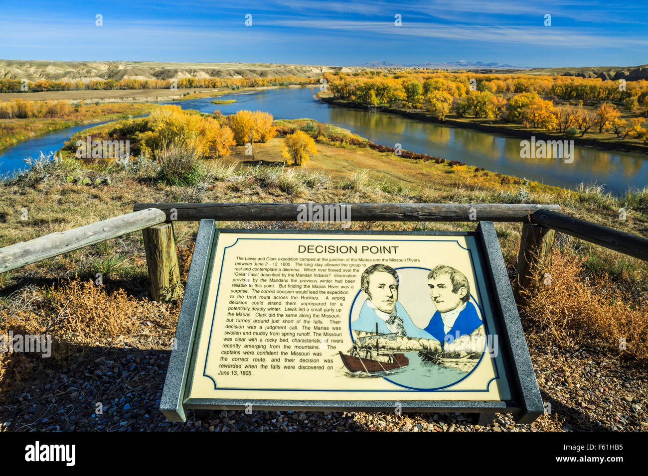 Kiosque au point de décision au-dessus de la confluence de la Maine et de marias les rivières près de loma, Montana Banque D'Images