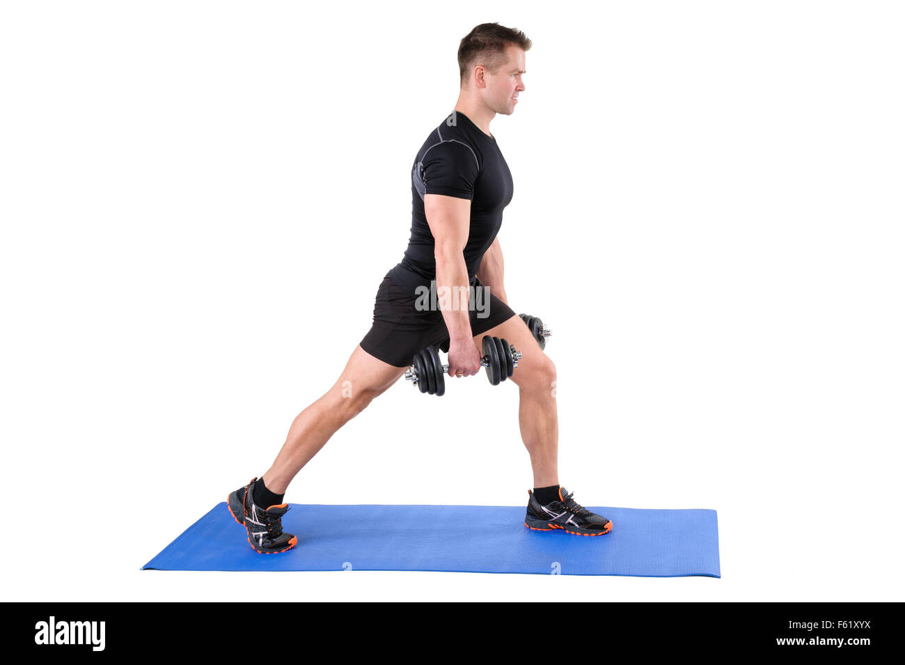 Comité permanent d'entraînement d'haltères courtes Split-Squat Photo Stock  - Alamy