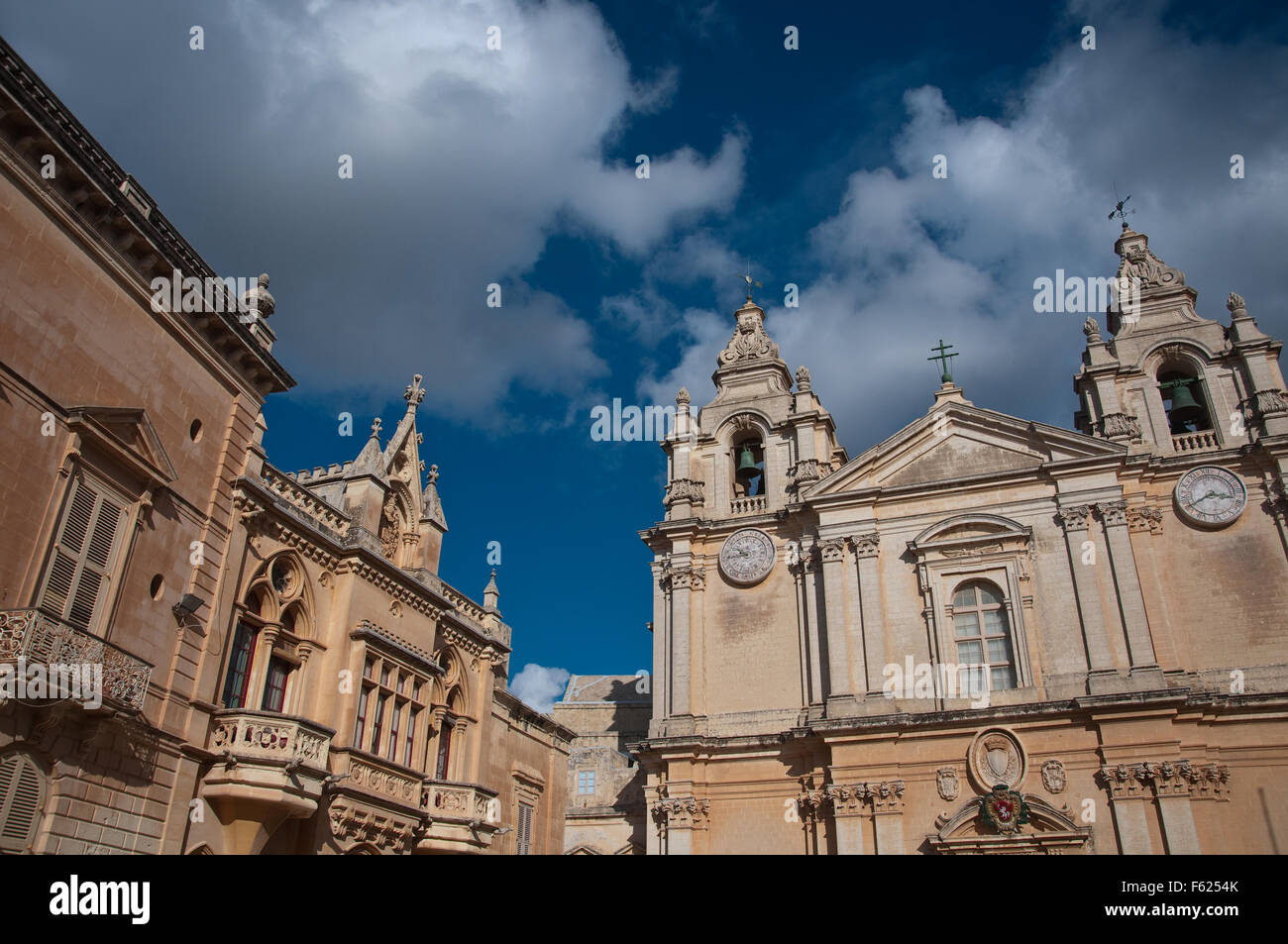 Détail de la cathédrale de Mdina, Malte. Banque D'Images
