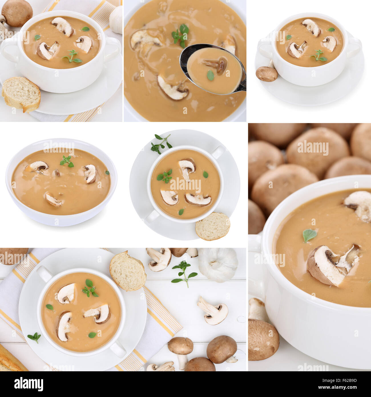 Collection de champignons repas avec des champignons frais dans un bol en automne collage Banque D'Images