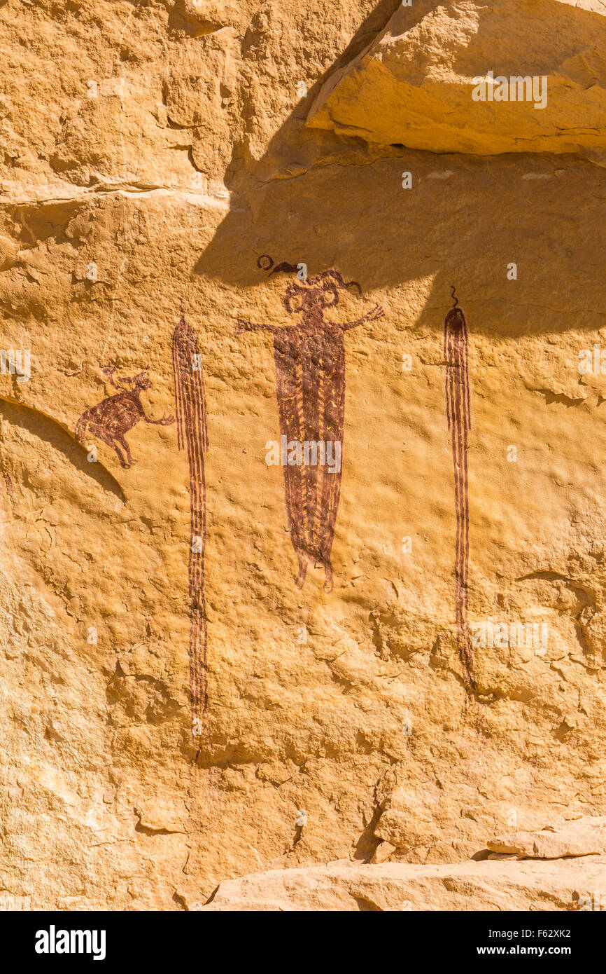 'Chef de SInbad" - une année 3000 de l'art rupestre ancien pictogramme - un exemple de culture dans le Canyon de barrière San Rafael Swell en Utah. Banque D'Images