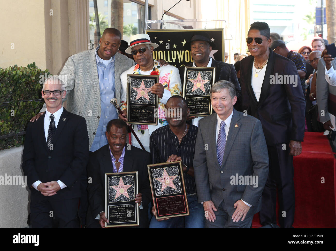 Jordy honoré d'un 'Celebration' pour leur 50e anniversaire avec l'étoile sur le Hollywood Walk of Fame en vedette : Vincent Herbert, Robert Bell, Ronald Khalis Bell, Dennis Thomas, George Brown, Mitch O'Farrell, Leron Gubler, Jermaine Jackson Wh Banque D'Images