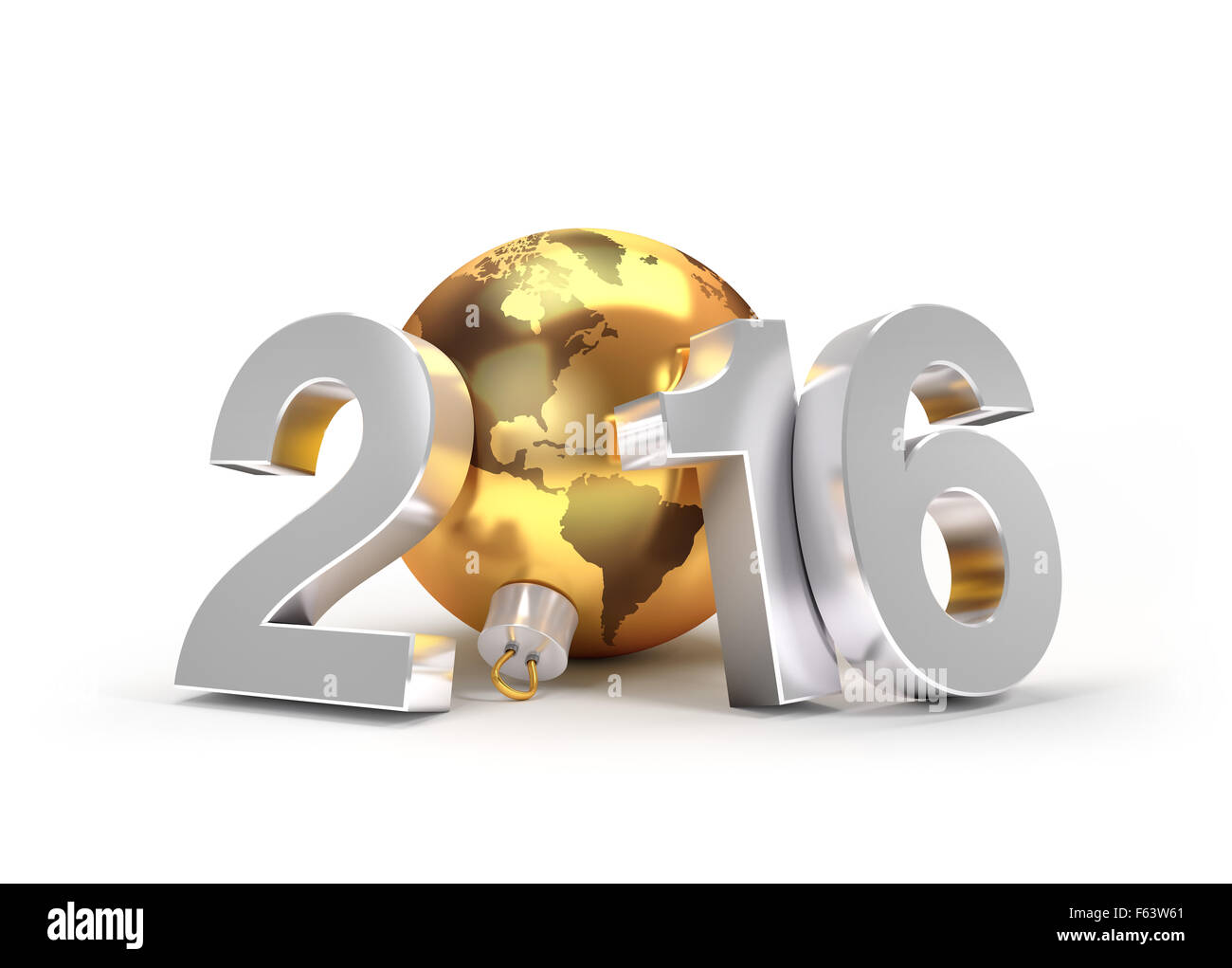 Nouvel An 2016 3D concept avec la planète terre dans un gold Christmas ball Banque D'Images