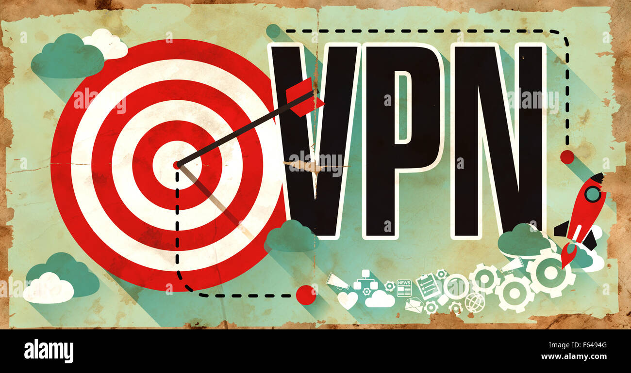 VPN - Réseau privé virtuel - sur l'ancienne affiche. Il Concept en modèle plat. Banque D'Images