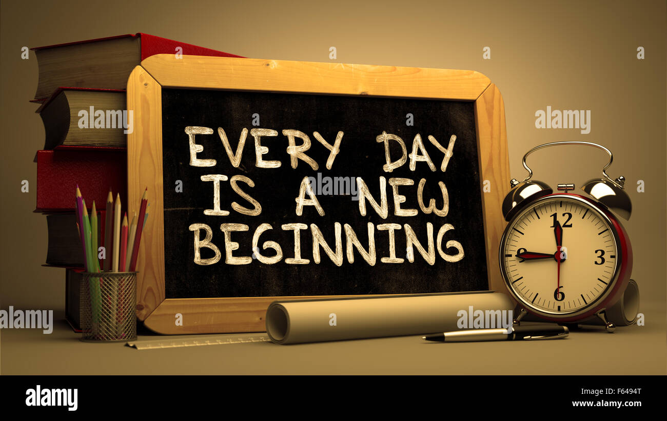 Citation Inspirante Chaque Jour Est Un Nouveau Depart En Tableau Arriere Plan Flou La Tonalite De L Image Photo Stock Alamy