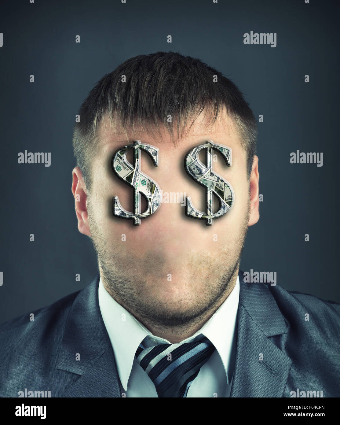 Portrait d'homme sans visage avec des symboles du dollar au lieu des yeux Banque D'Images