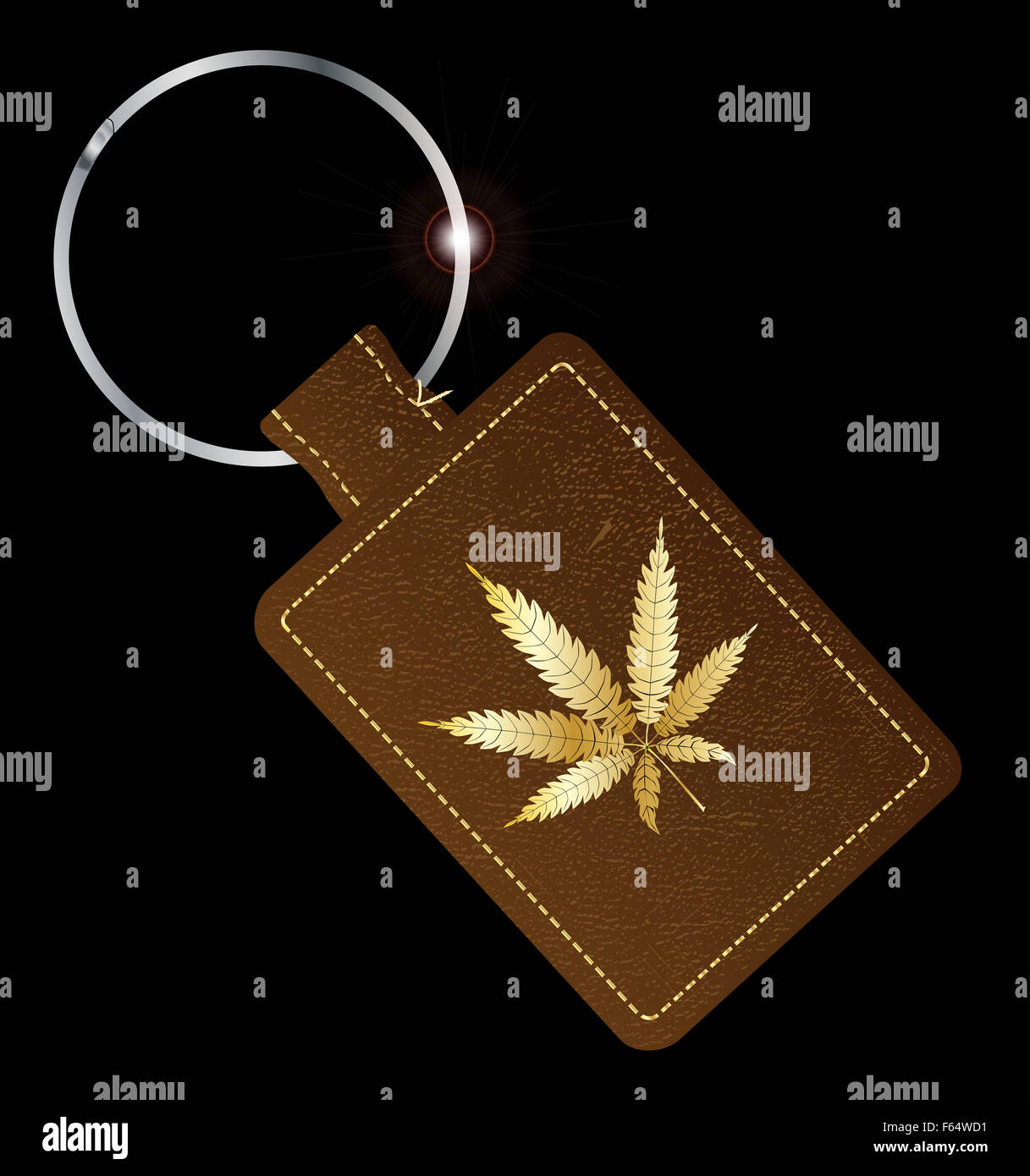 Un porte-clé en cuir brun et l'anneau avec une icône de la marijuana de la  feuille d'or Photo Stock - Alamy