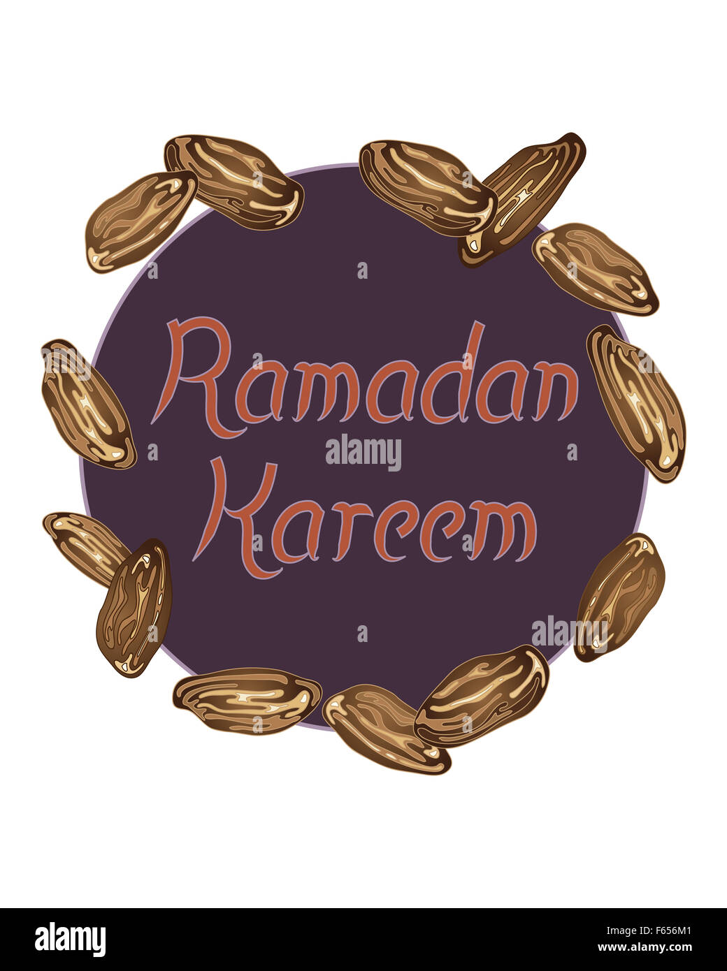 Une illustration d'une carte de souhaits avec festival Ramadan fruits dates décoration et les mots Ramadan Kareem Banque D'Images