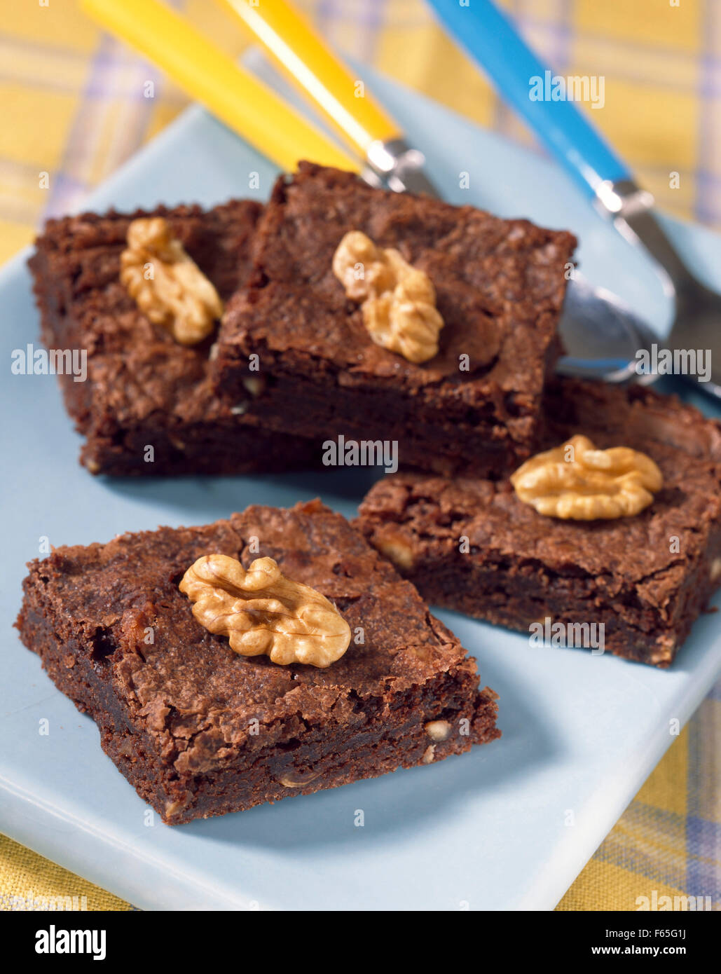 Brownies au chocolat et noix Banque D'Images