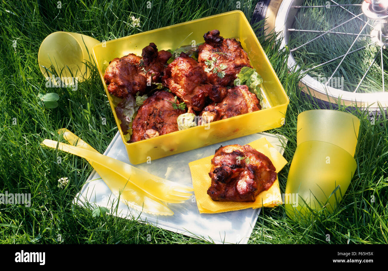 Pique-nique poulet tandoori Banque D'Images