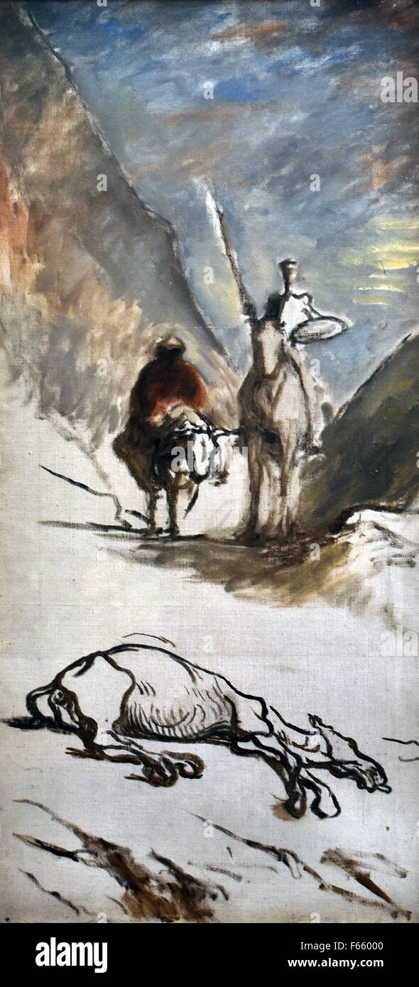 Don Quichotte et la mule morte - Don Quichotte et la mule morte 1867 Honoré Daumier 1808-1879 ( Honoré-Victorin Daumier était un peintre, sculpteur et graveur français, dont de nombreuses œuvres offrent des commentaires sur la vie sociale et politique en France ) Banque D'Images