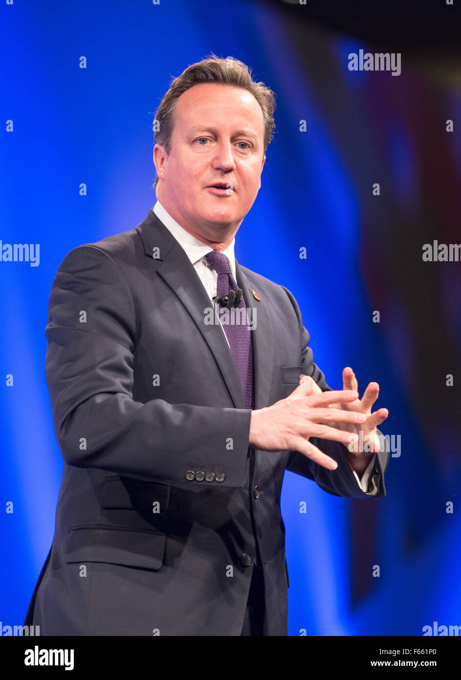 David Cameron, premier ministre,parle à la conférence annuelle de l'IBC au centre de Londres Banque D'Images