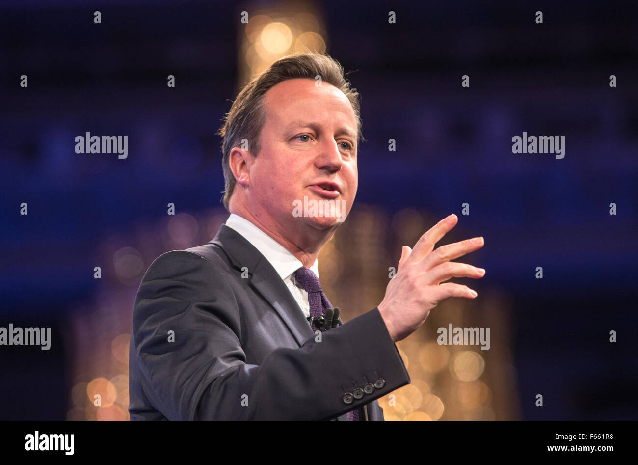 David Cameron, premier ministre,parle à la conférence annuelle de l'IBC au centre de Londres Banque D'Images