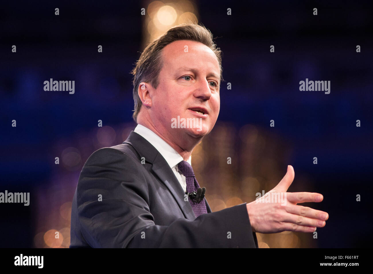 David Cameron, premier ministre,parle à la conférence annuelle de l'IBC au centre de Londres Banque D'Images