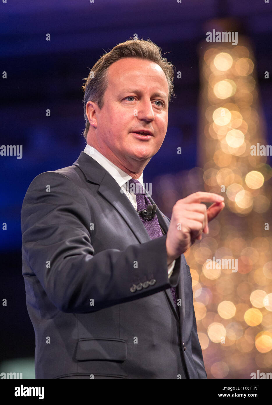 David Cameron, premier ministre,parle à la conférence annuelle de l'IBC au centre de Londres Banque D'Images