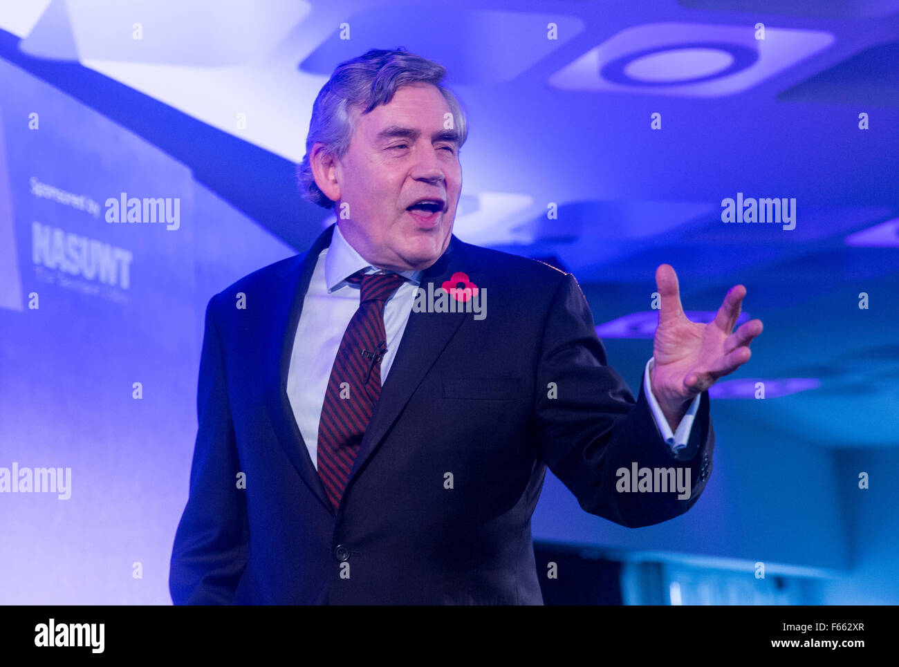 L'ancien Premier Ministre, Gordon Brown, prononce un discours au centre de Londres Banque D'Images