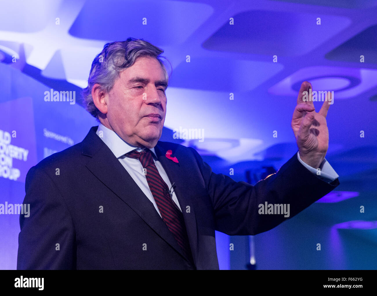 L'ancien Premier Ministre, Gordon Brown, prononce un discours au centre de Londres Banque D'Images