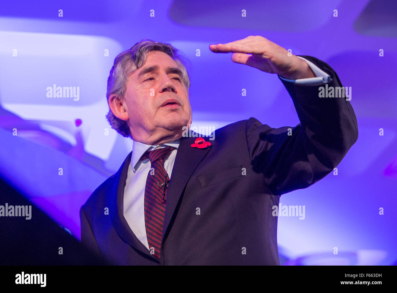 L'ancien Premier Ministre, Gordon Brown, prononce un discours au centre de Londres Banque D'Images
