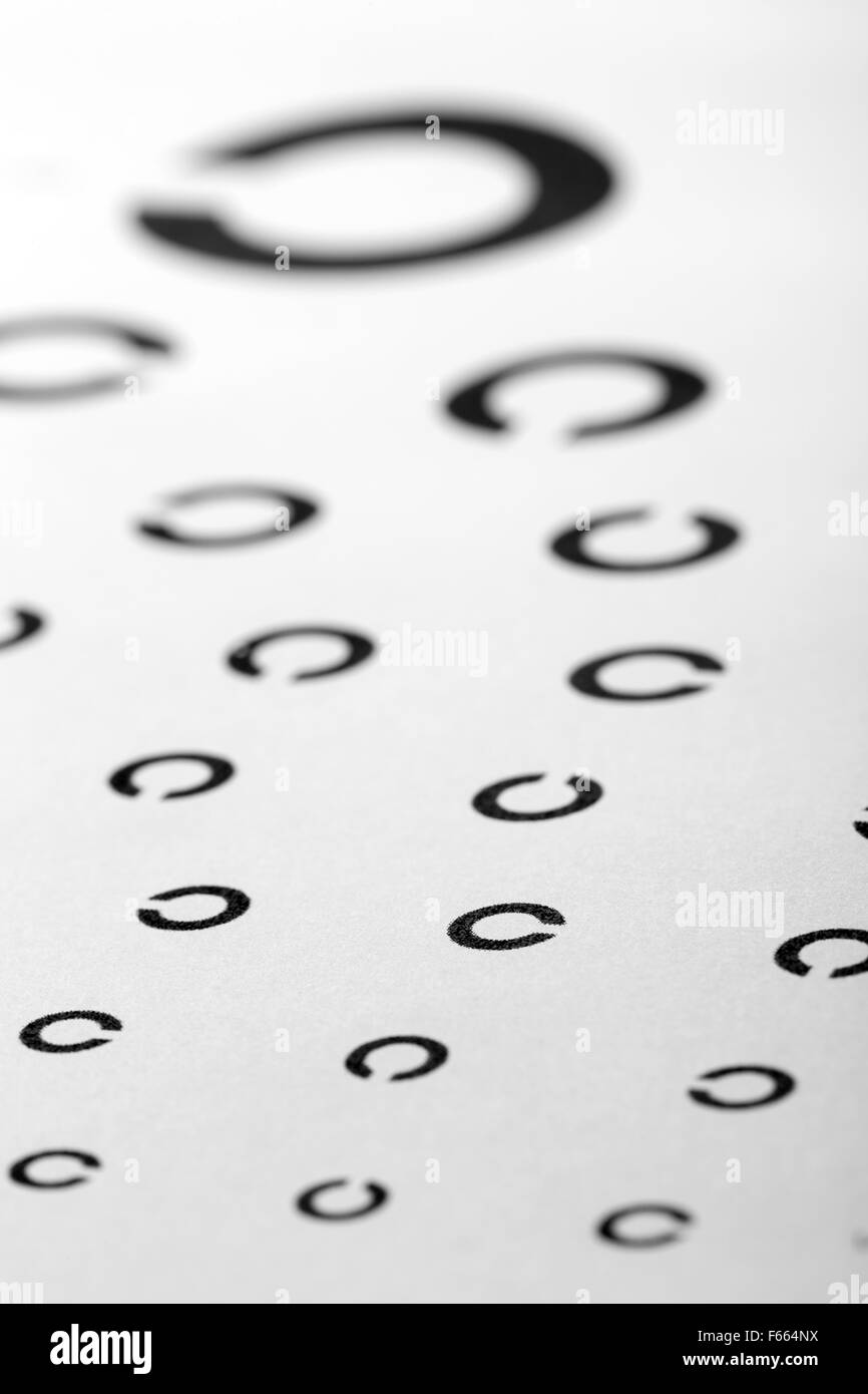 Examen de la vue graphique utilisé pour les tests d'acuité visuelle. Macro-vision Banque D'Images