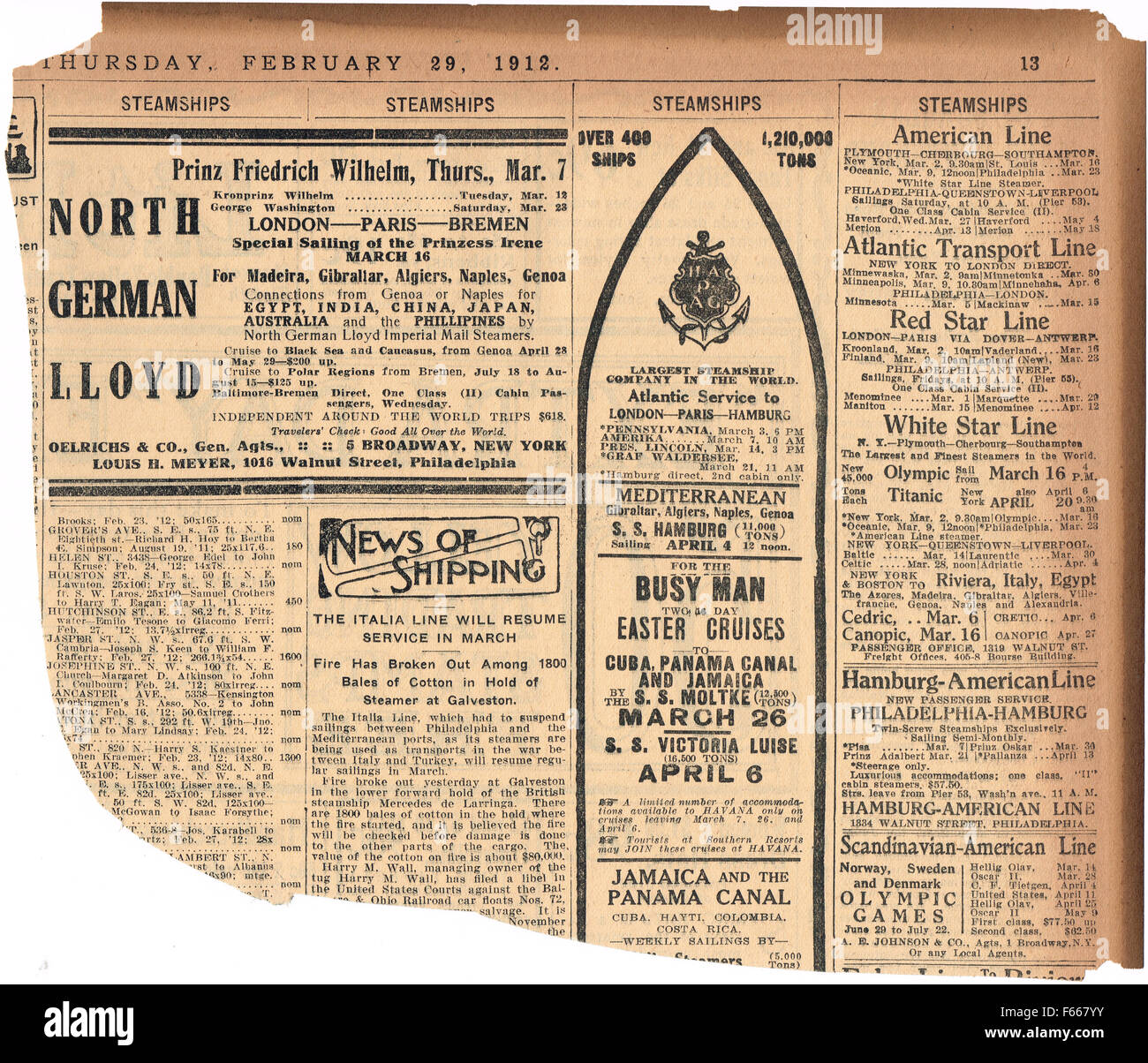 Titanic voyage de retour annonce de 1912 Coupures de presse Banque D'Images