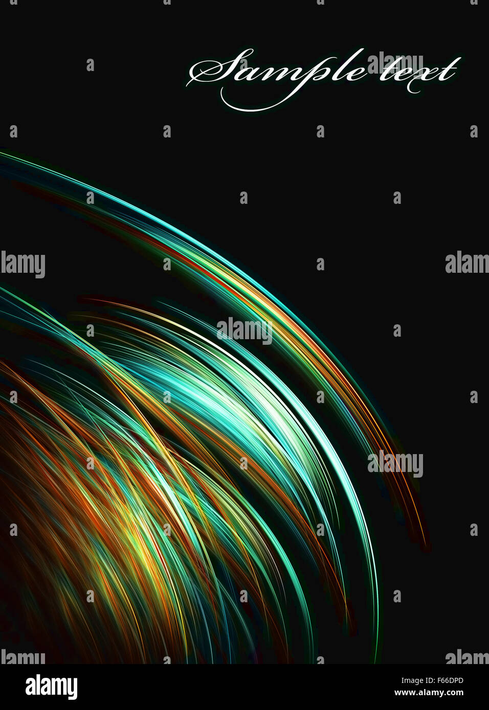 Résumé poster avec l'aigue-marine et des lignes courbes sur fond noir. Modèle de graphique Banque D'Images