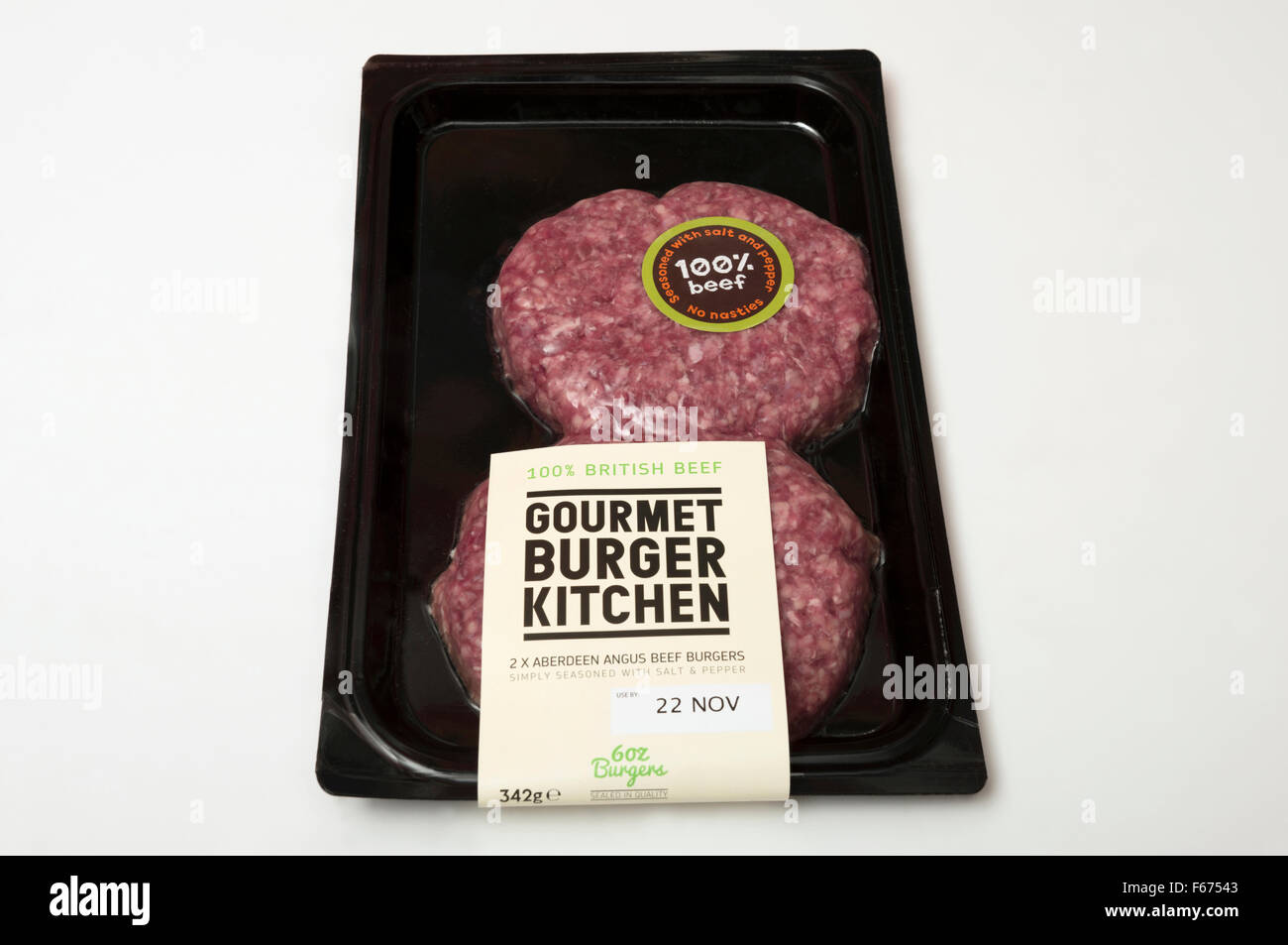 Cuisine gastronomique Aberdeen Angus Burger burgers de boeuf 6oz Banque D'Images