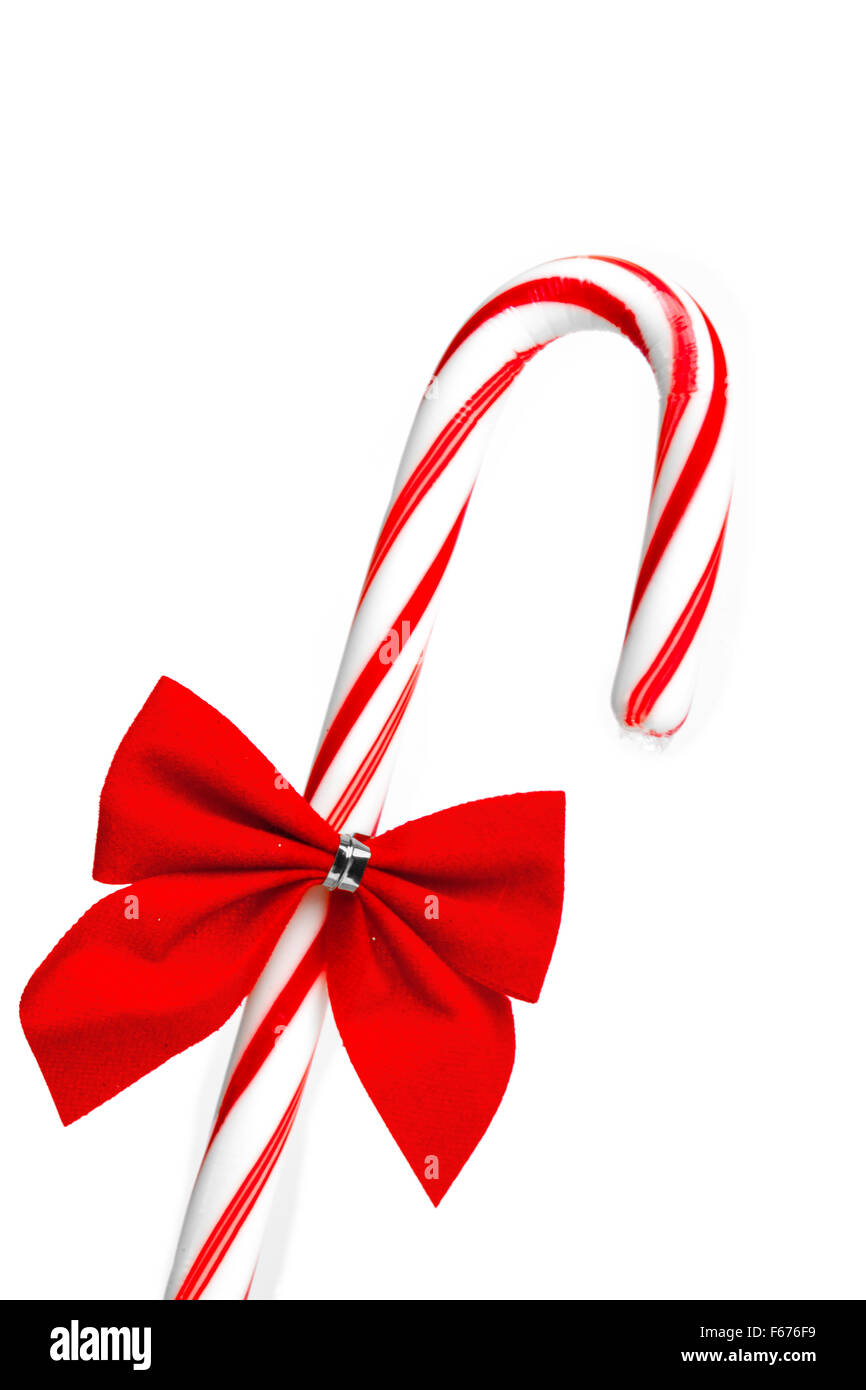 Canne de Noël avec Red Bow Banque D'Images
