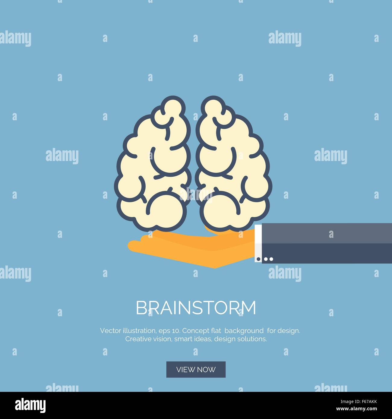 Vector illustration. Fond plat avec la main et le cerveau. Faites un remue-méninges, d'équipe. Vision créative. Illustration de Vecteur
