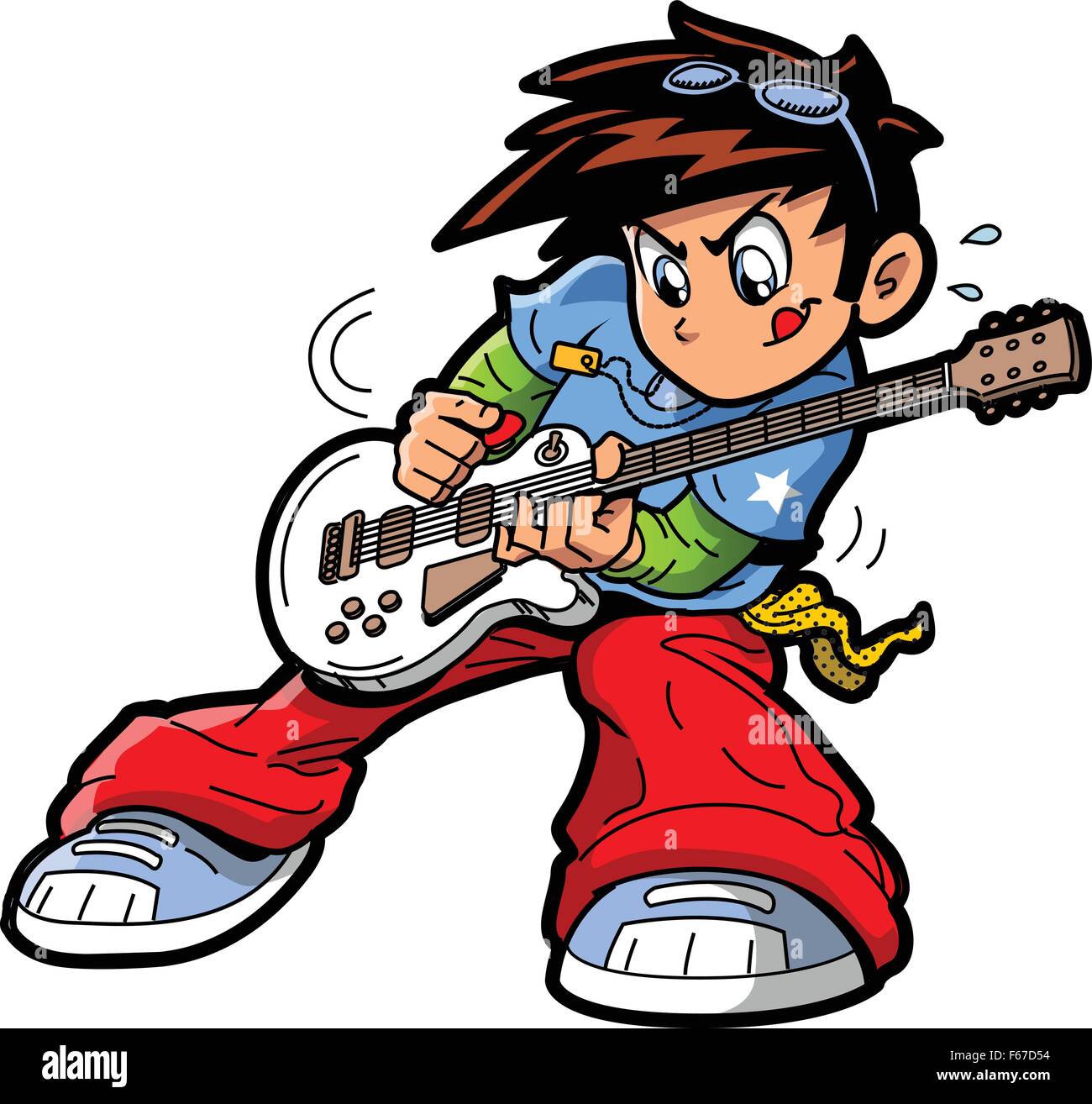 Anime Manga Rock Star Guitar Player Illustration de Vecteur