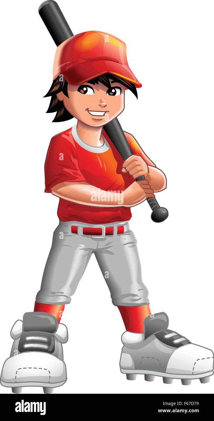 Garçon Baseball, Softball ou lecteur de la petite ligue, tenant le bâton de baseball. Illustration de Vecteur