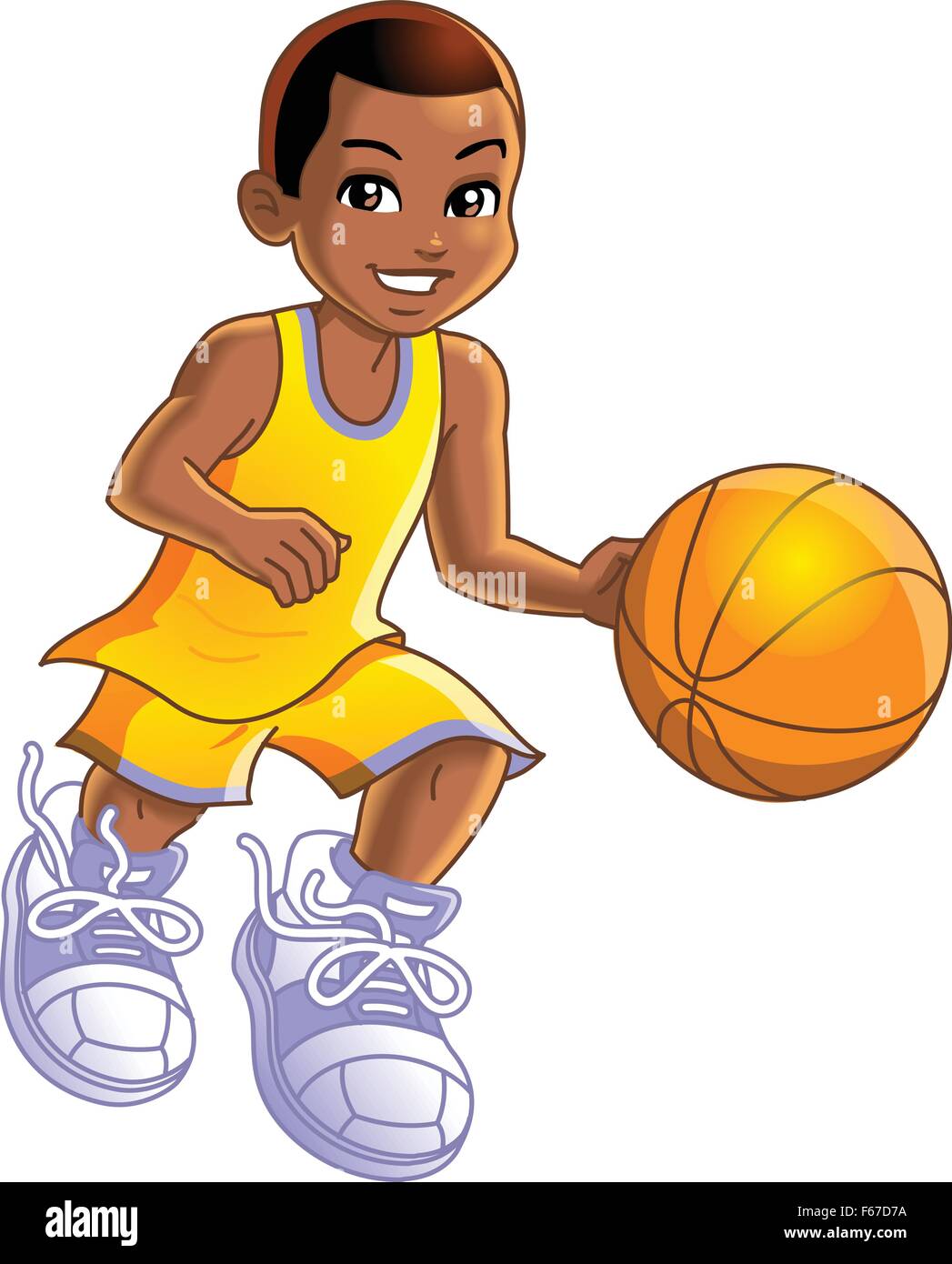 Happy Young Boy Smiling et jouer au basket-ball Illustration de Vecteur