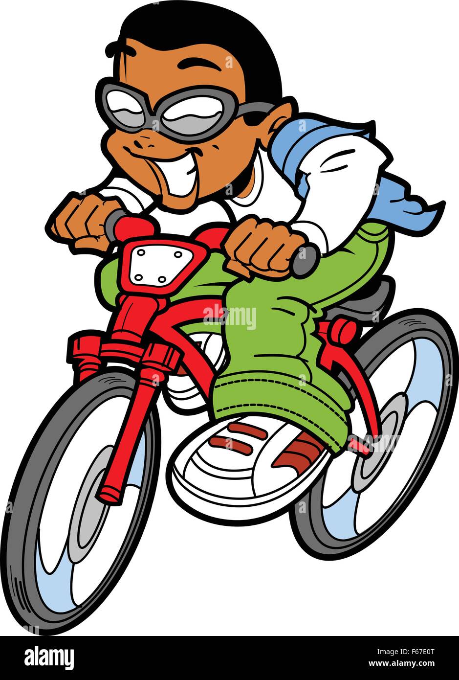 Heureux Garçon ethnique ou jeune homme Riding Bike Illustration de Vecteur