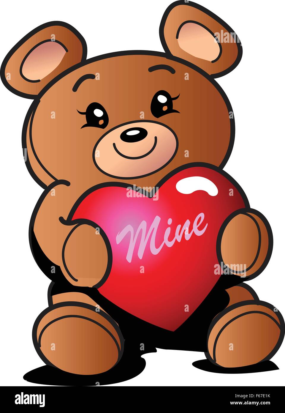 Saint-valentin mignon ours en peluche avec coeur qui dit 'Mine' Illustration de Vecteur