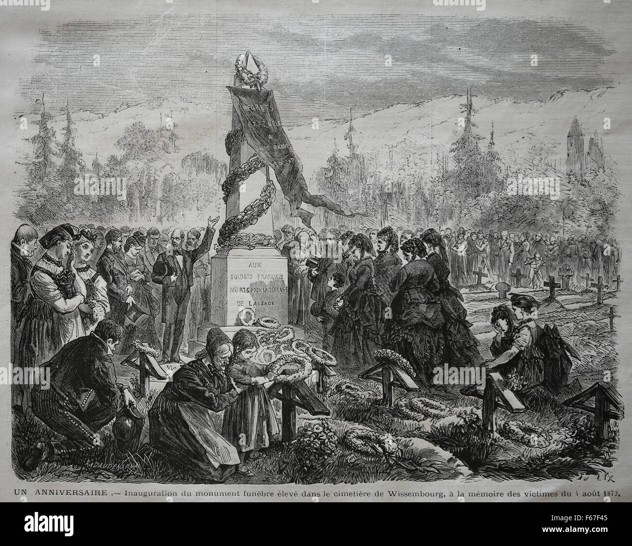 Anniversaire. Inaguration d'un mémorial aux morts en Alsace (Guerre franco-prussienne, 1870 . L'allemand' Anschluss de l'Alsace-Lorraine) Banque D'Images