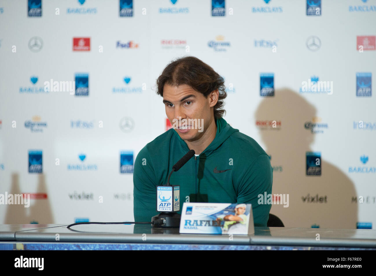 O2 Arena, London, UK. 15 novembre, 2015. Barclays ATP World Tour Finals 2015 tennis le dimanche 15 novembre avec Rafael Nadal qui prennent part à la Journée des médias, à l'O2 le vendredi 13 novembre. Credit : sportsimages/Alamy Live News Banque D'Images