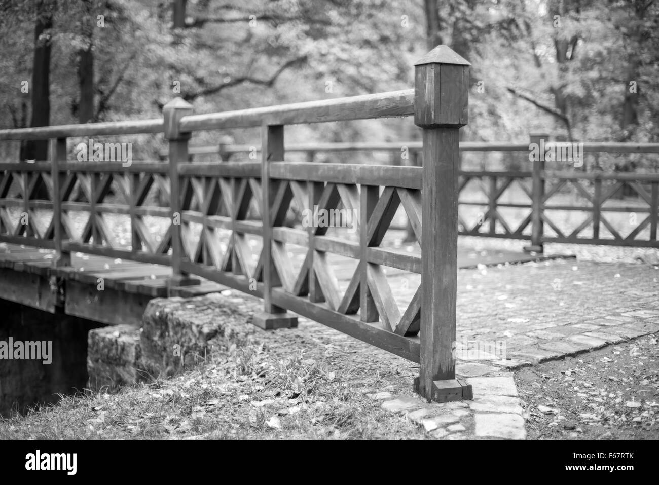 Sol en bois passerelle au-dessus de l'étang en automne entourant le Parc Szczytnicki Wroclaw Banque D'Images