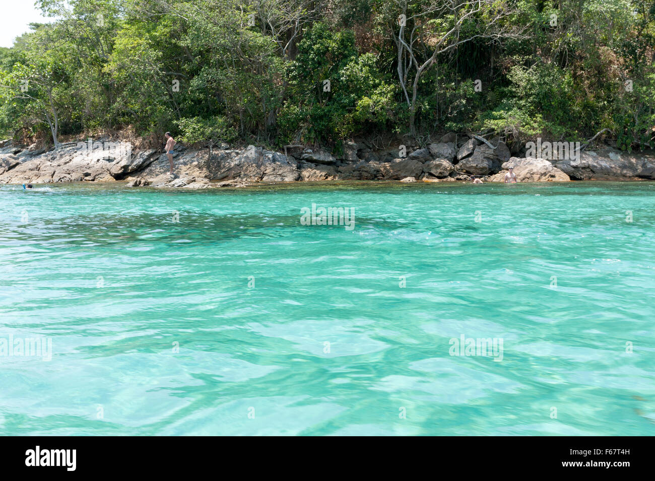 Clair comme de l'eau salée, Lagoa Azul, Ilha Grande, Angra dos Reis, Rio de Janeiro, Brésil Banque D'Images