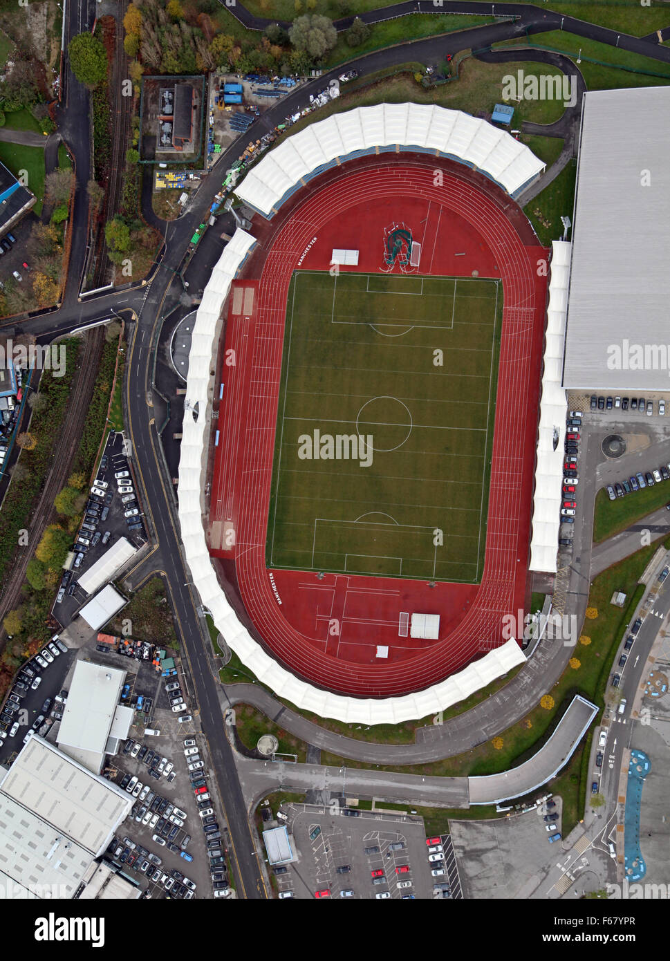 Vue aérienne de la région de Manchester Arena, UK Banque D'Images