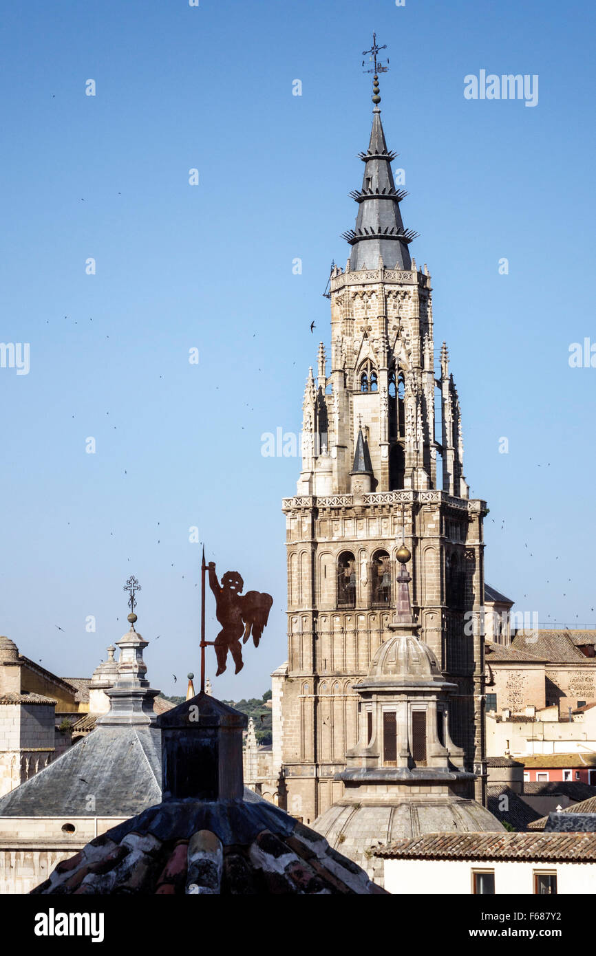 Tolède Espagne, Europe, Espagnol, hispanique hispanique Latins Latino Latinos, hispanophone, site du patrimoine mondial, centre historique, toits, clocher, St Banque D'Images