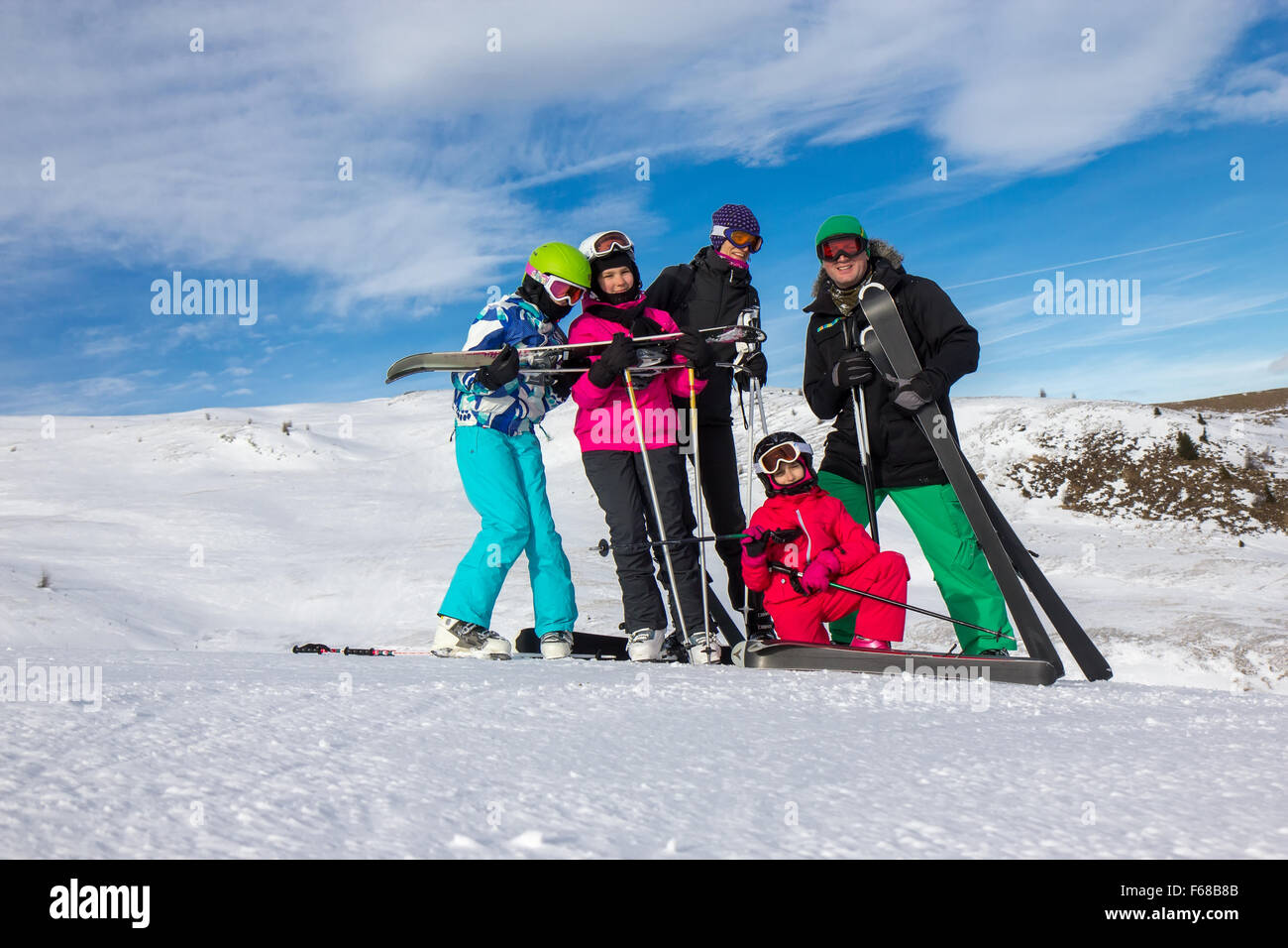 Vacances Ski famille sur la Banque D'Images