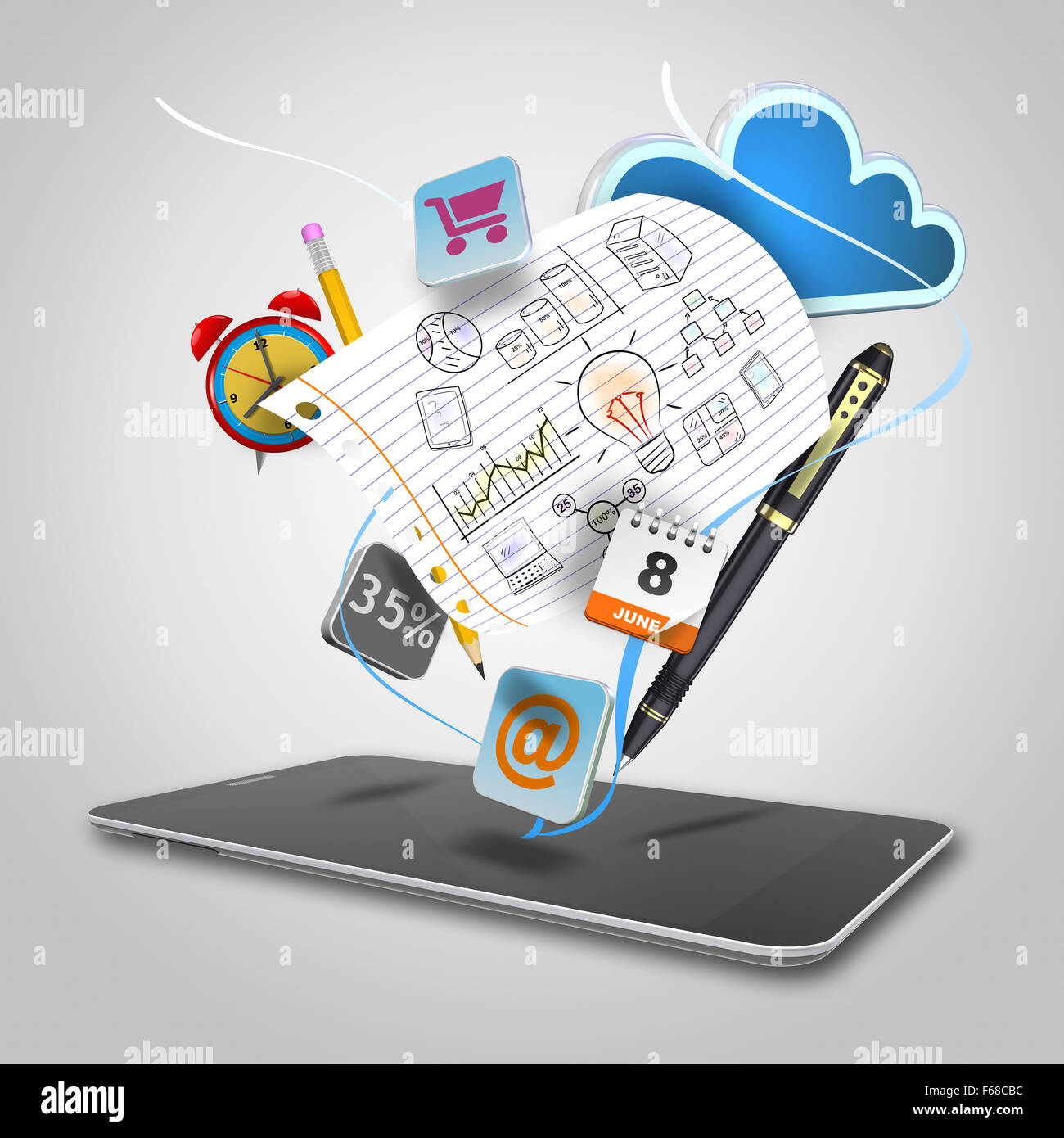 Les téléphones intelligents et les icônes des médias sociaux comme concept Banque D'Images