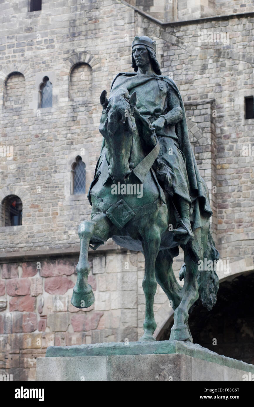 Statue équestre de Ramon Berenguer III par Josep Llimona Banque D'Images