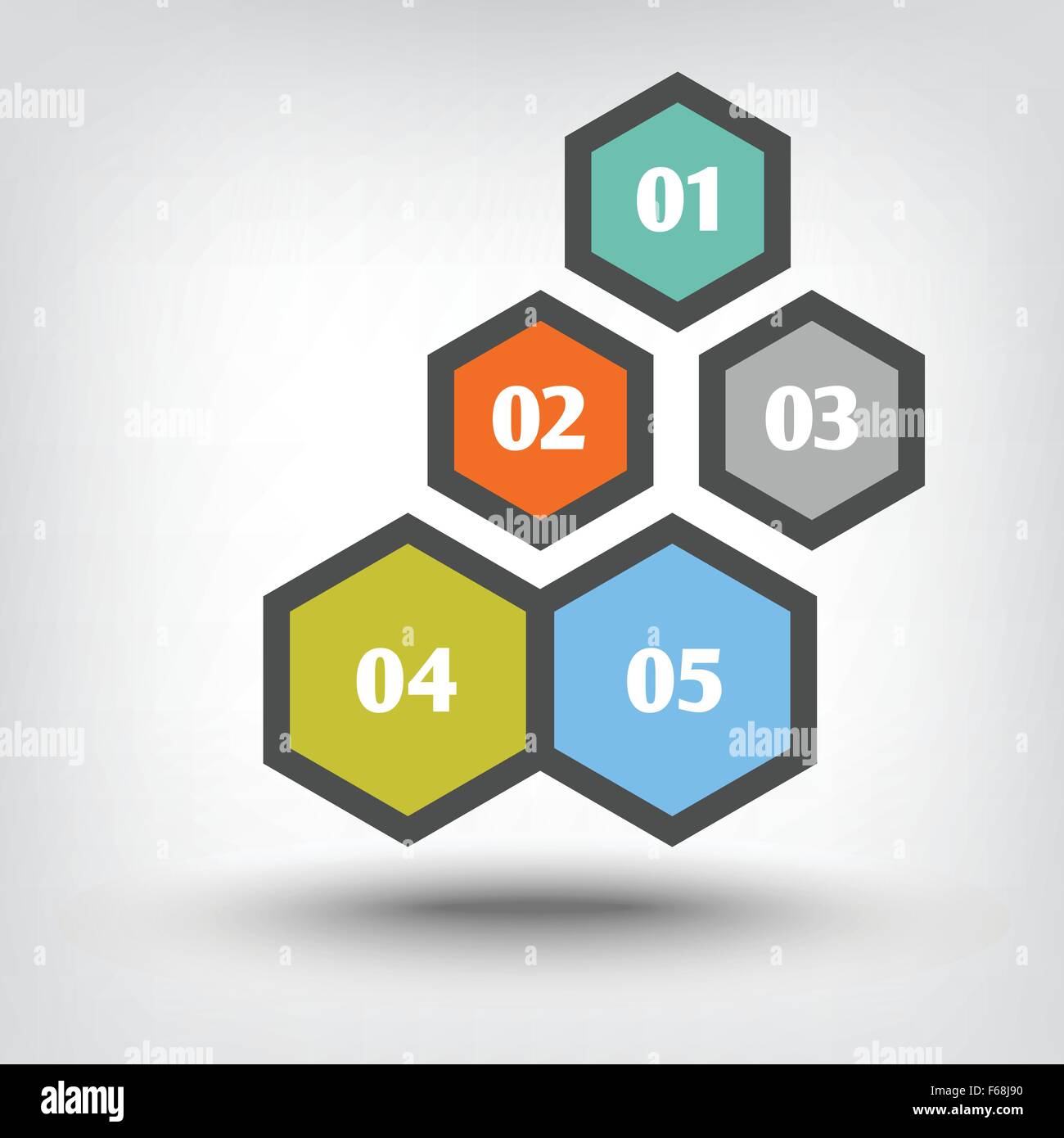Cinq hexagones comme étapes séquentielles de Illustration de Vecteur