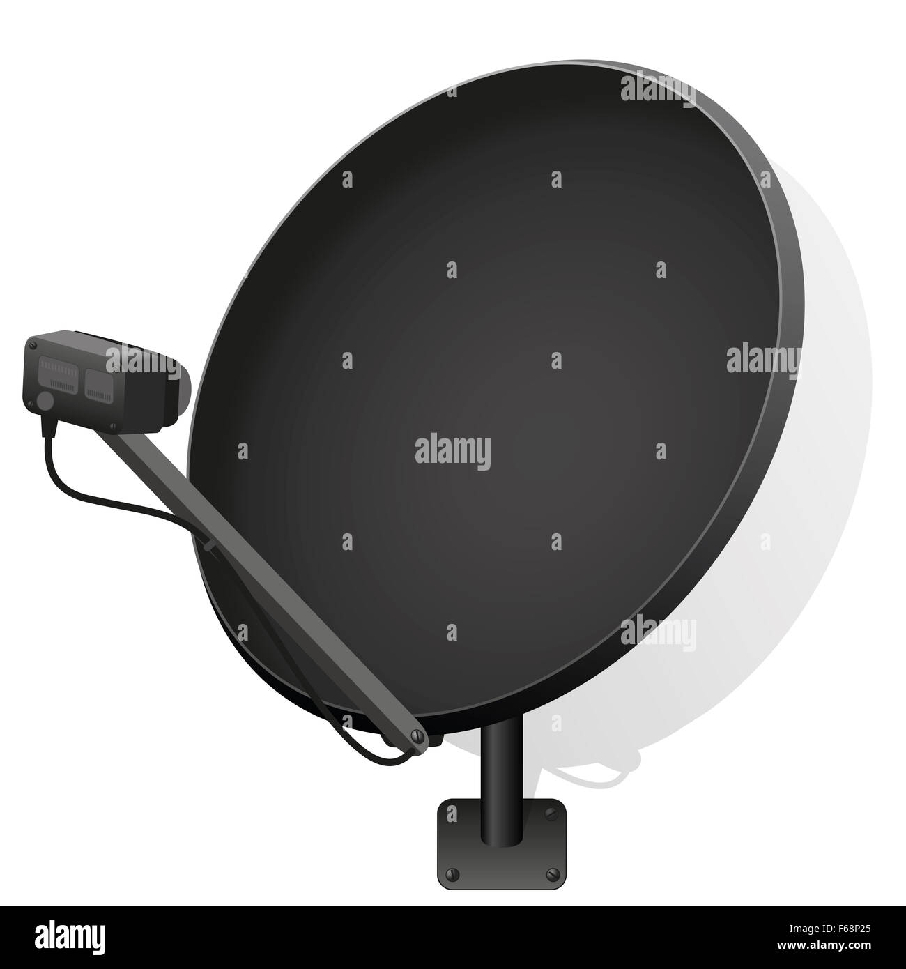 Antenne satellite noir pour recevoir des signaux de télévision, radio, internet. Illustration sur fond blanc. Banque D'Images