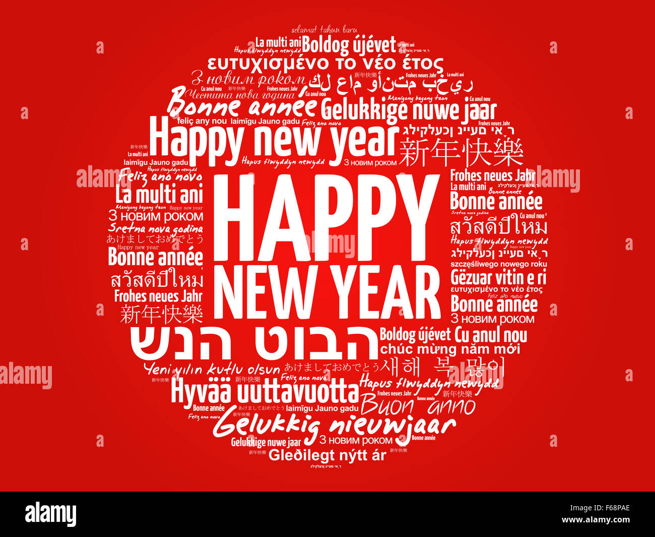 Bonne année dans différentes langues, célébration nuage de mots carte