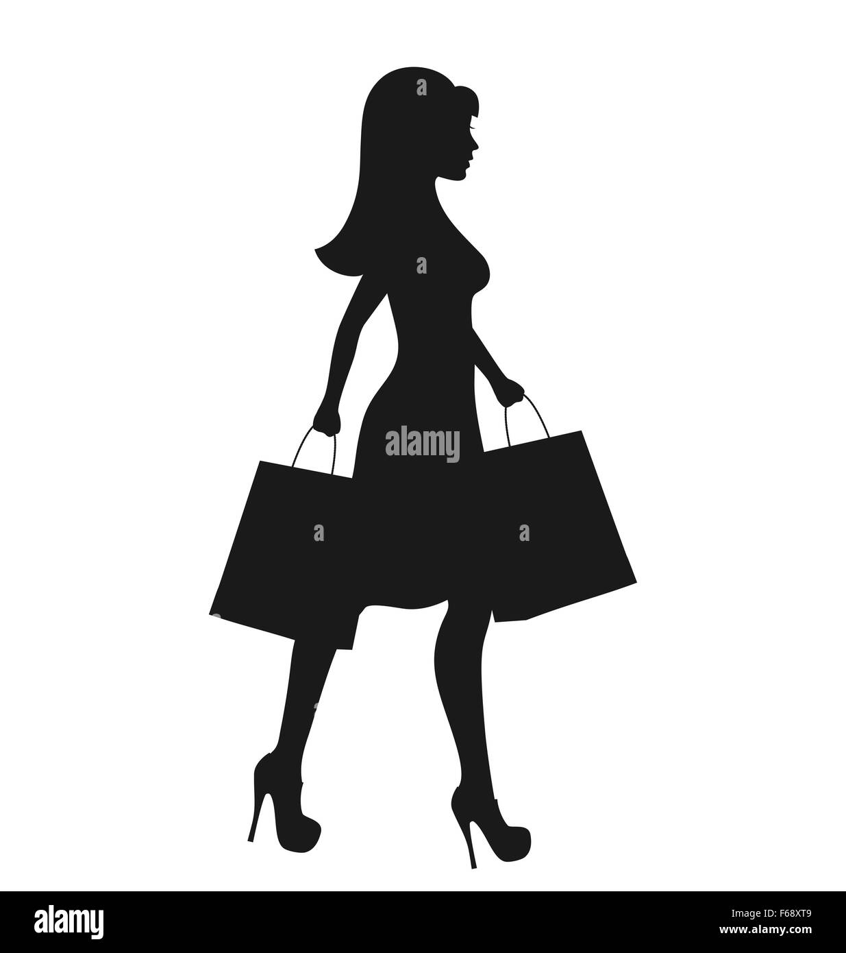 Icône noire Silhouette de femme avec des sacs de magasinage isolated on  White Image Vectorielle Stock - Alamy