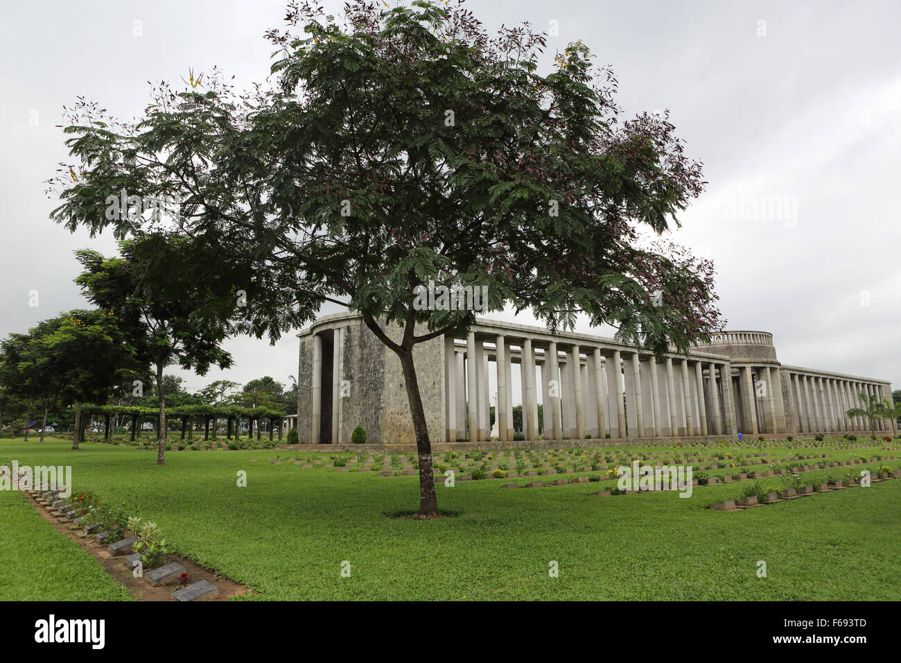 Un arbre par le Memorial Rangoon Taukkyan au cimetière près de Yangon, Myanmar. Banque D'Images