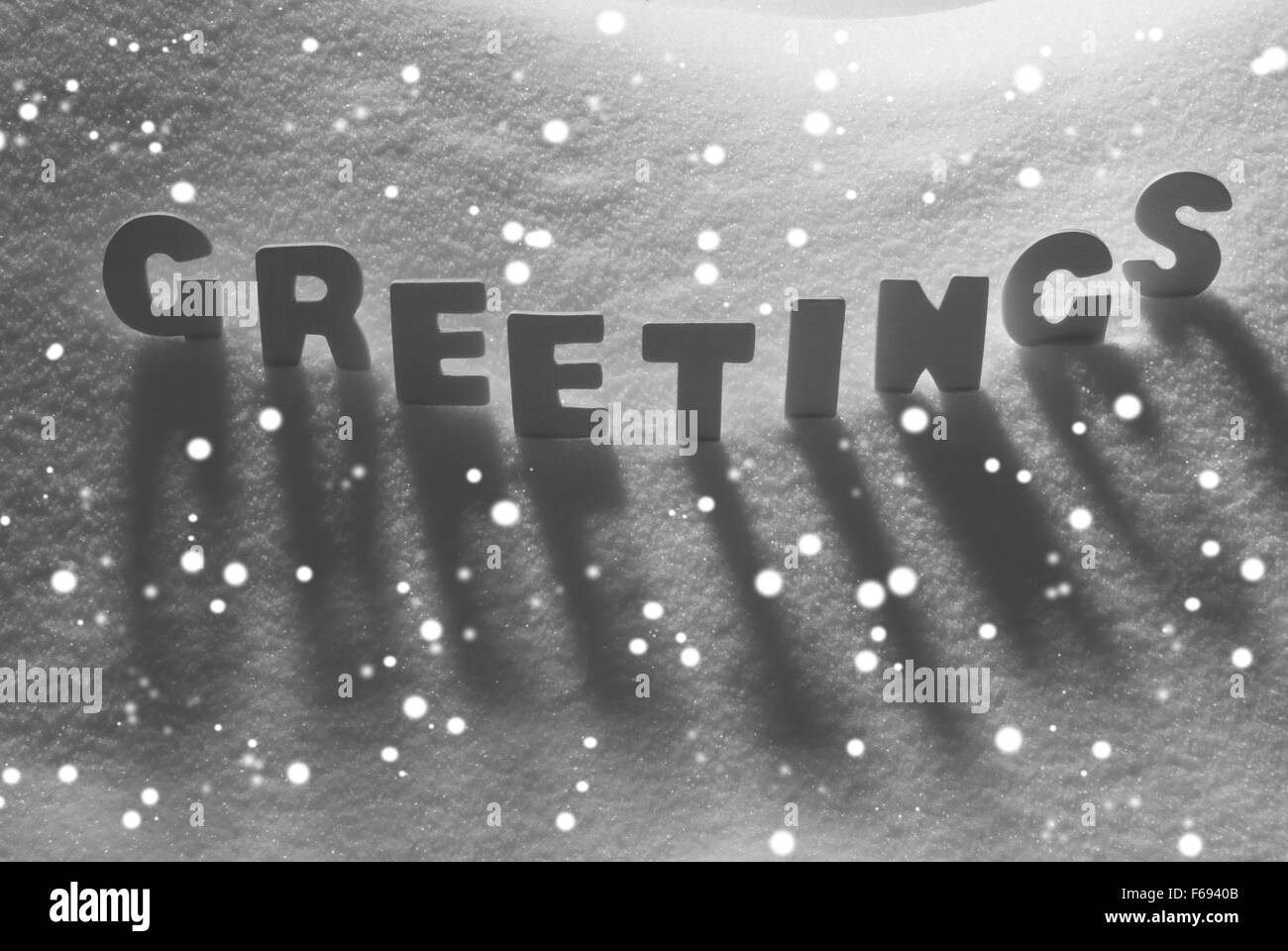 Salutations mot blanc sur la neige, des flocons de neige Banque D'Images
