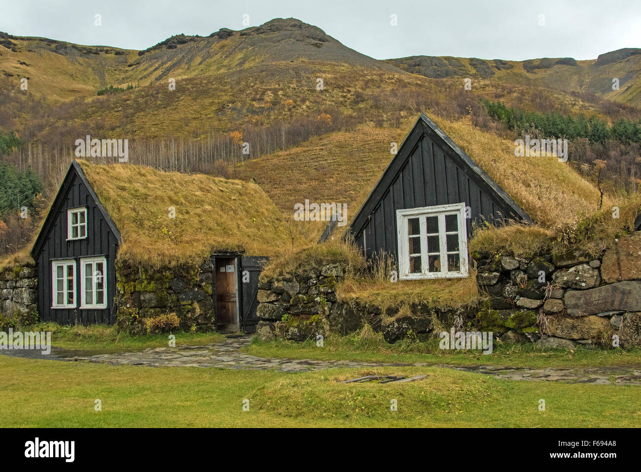 Maisons traditionnels islandais au Musée de Skogar, Skogar, Islande